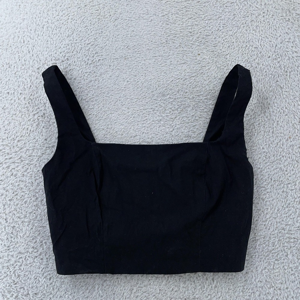 Maeve‎ by Anthropologie Crop Top Womens Small Black Linen Blend Square Neck Tank